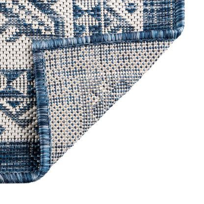 Rugs.com - Outdoor Aztec Rug – 9' x 12' Blue Indoor/Outdoor Rug – Washable Stain-Resistant Flatweave for Patios, Decks, and Porches