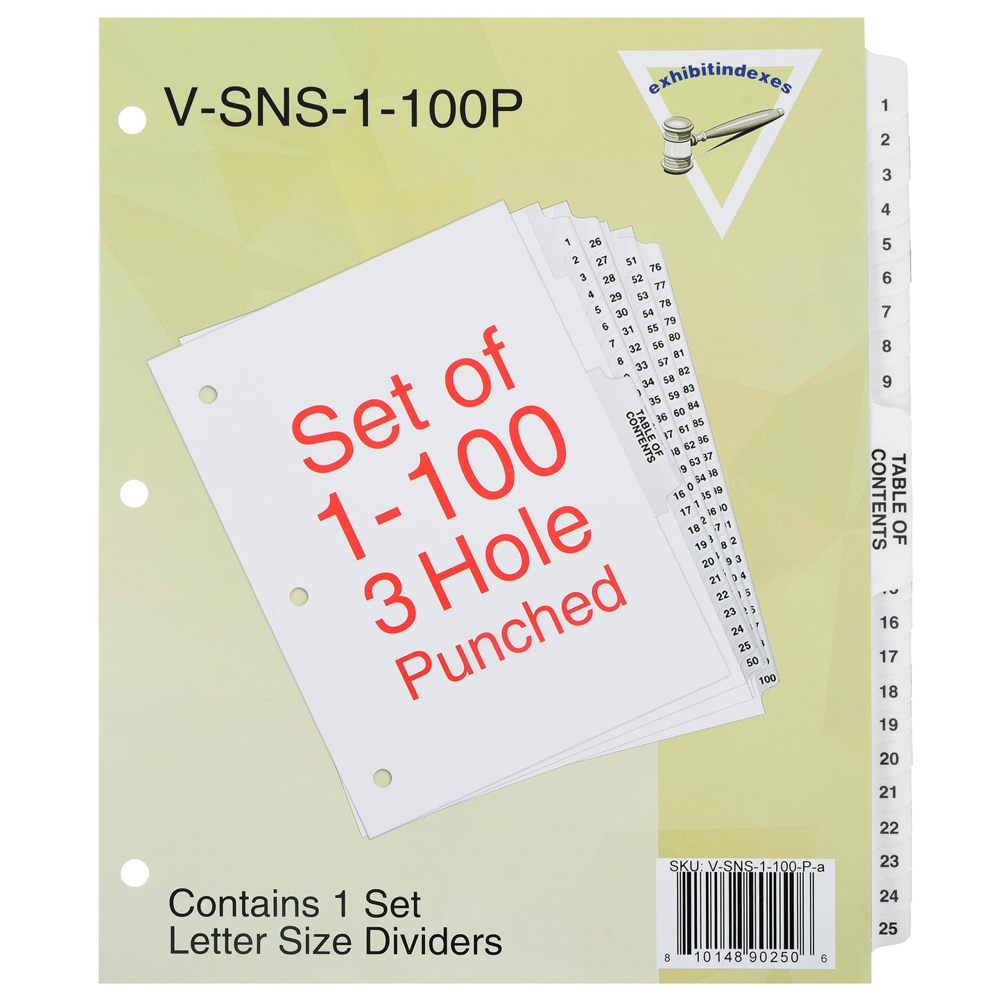 Exhibitindexes® Numbered Dividers 1-100 Punched - AVE Style Bold Tabs - Side Collated Exhibit Tabs - Made in The USA | Letter Size - 1-100 - Sets