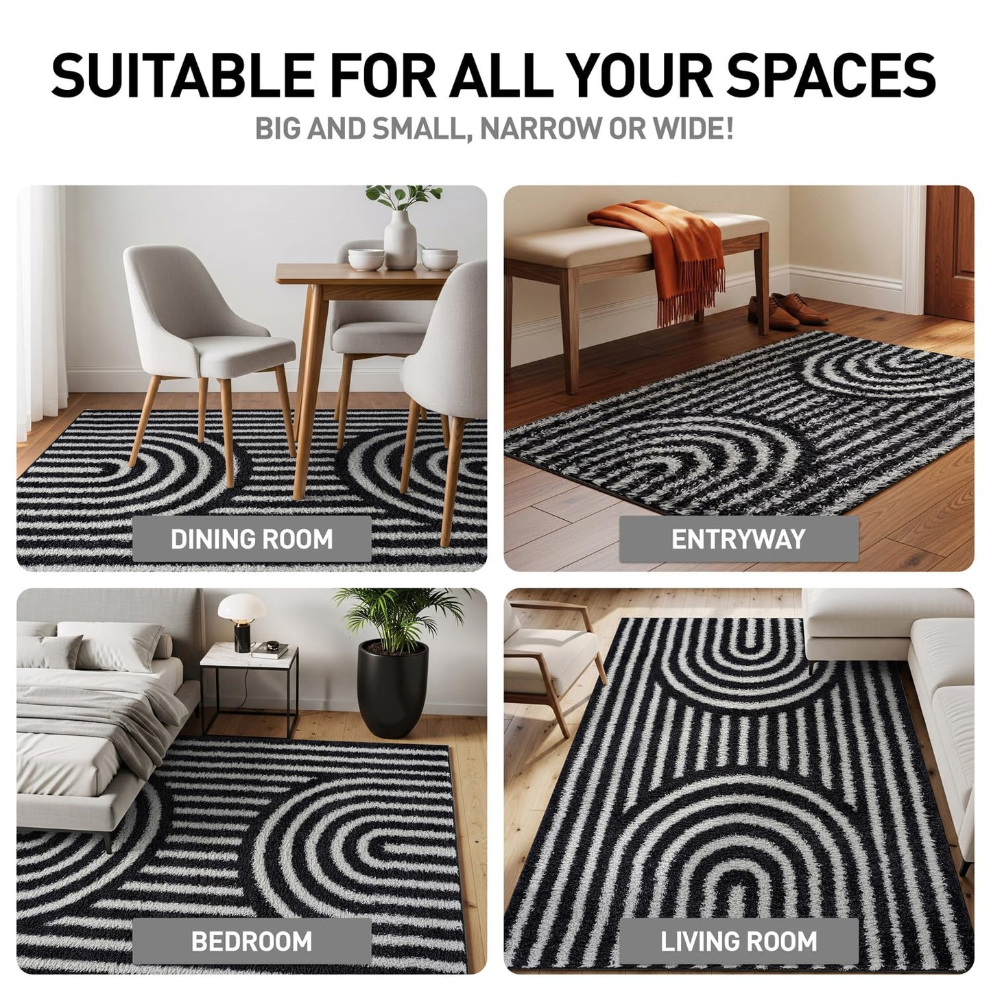 Rugshop Abstract Arch Shag Area Rug Anthracite Dark Gray 5' x 7' Great for Bedrooms, Living Rooms, or Under Coffee Tables