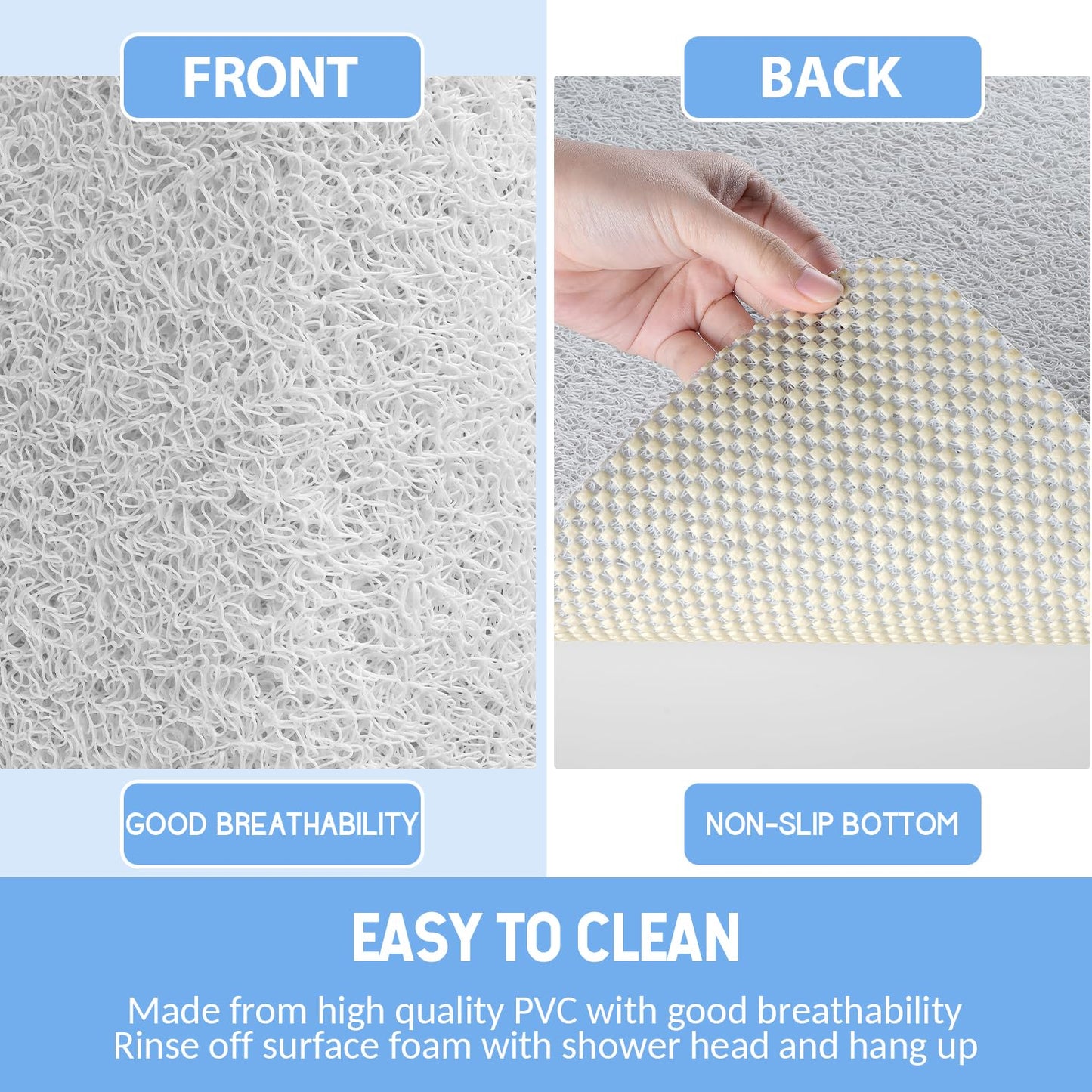 Hargiis Non-Slip Bathtub Mat, Anti Slip Shower Mat, Fast Drying Bathtub Mats, Foot Scrubber Mat, Anti Slip Mat for Tub, Floor, Bathroom, Kitchen, Home, Hotel (White 24"×16")