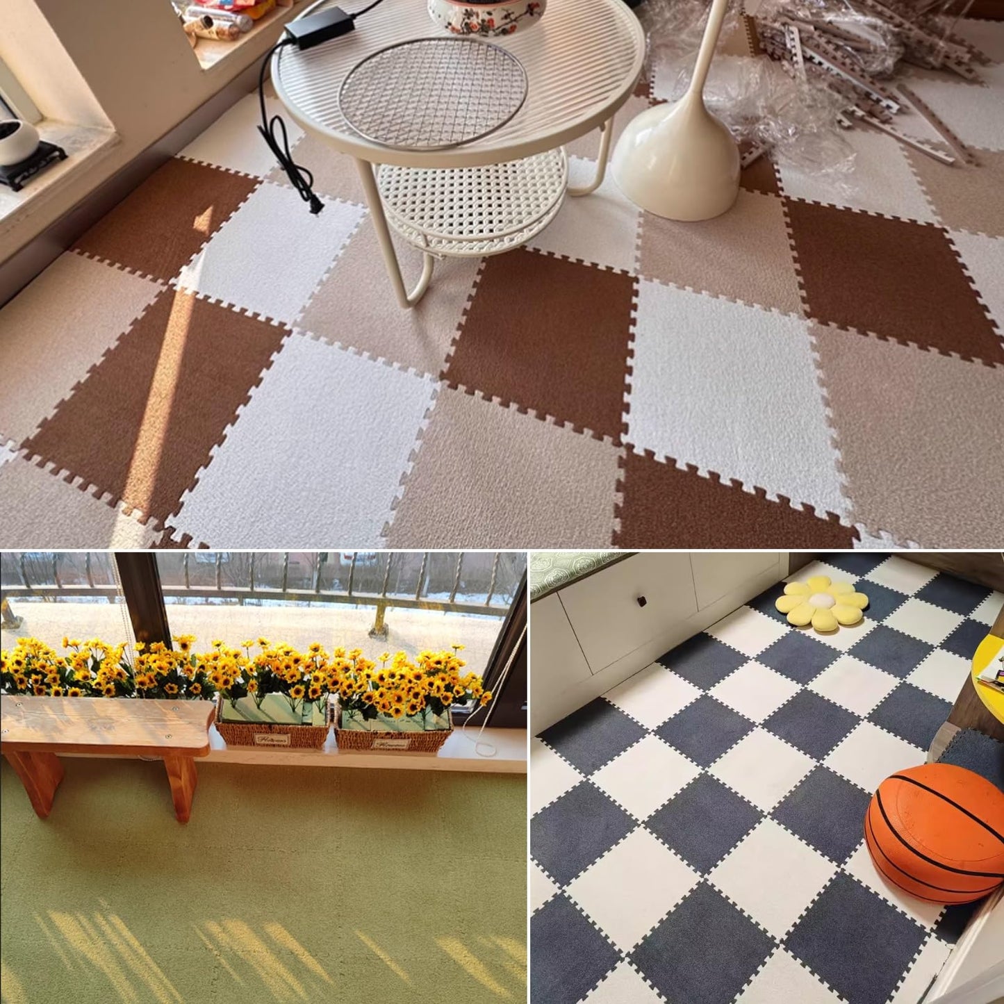 BRCYKRWY Modern EVA Foam Sound Insulation Rug(10Pieces),Interlocking Bedroom Area Rugs, Floor Mat With Edgings,Non-slip EVA Foam Jigsaw Floor Tiles,Easy To Disassemble,Seamless Splicing,Can Be Cropped