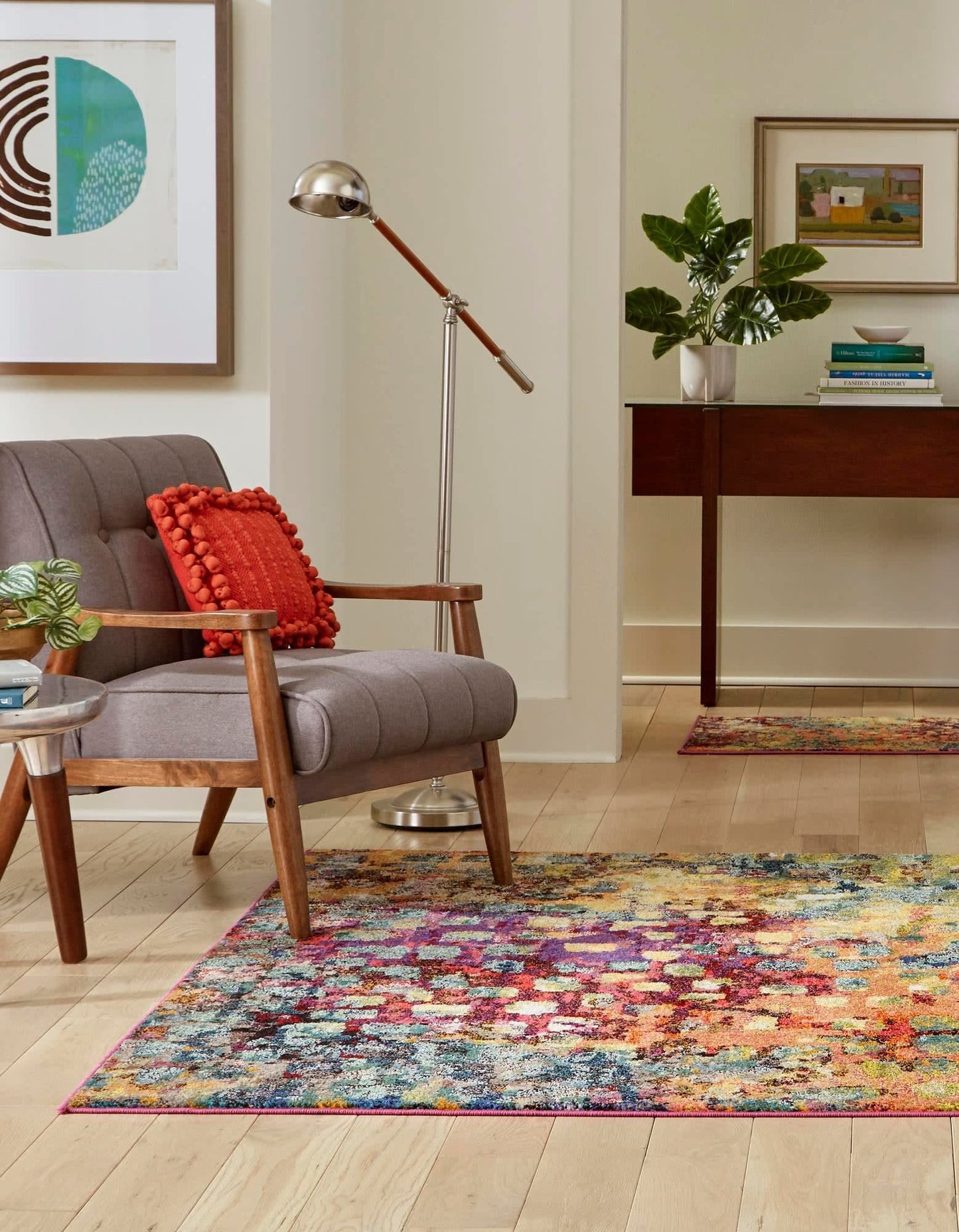 Unique Loom Jardin Collection Colorful, Vibrant, Abstract, Modern Area Rug (4' 0 x 4' 0 Square, Multi/Blue)