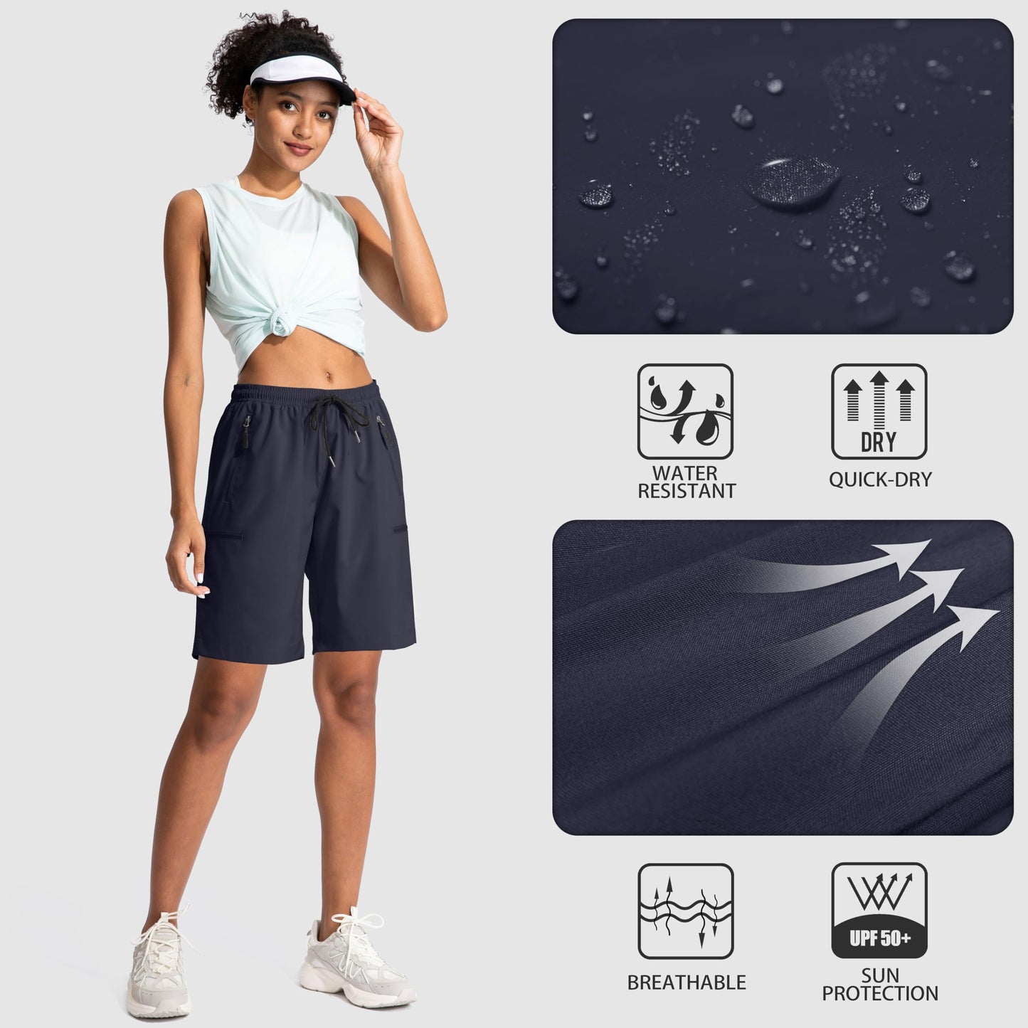 SANTINY Women's 5''/ 7''/9'' Hiking Cargo Shorts Quick Dry Lightweight Summer Shorts for Women Athletic Golf Zipper Pockets(Navy_S)