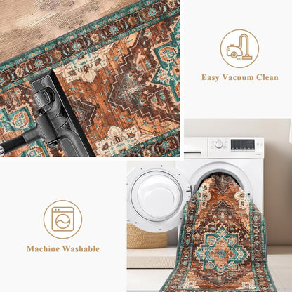 Pauwer Farmhouse Vintage Medallion Area Rug - 2x10, Soft Washable Kitchen Rug, Non Slip Floor Runner for Entryway, Laundry