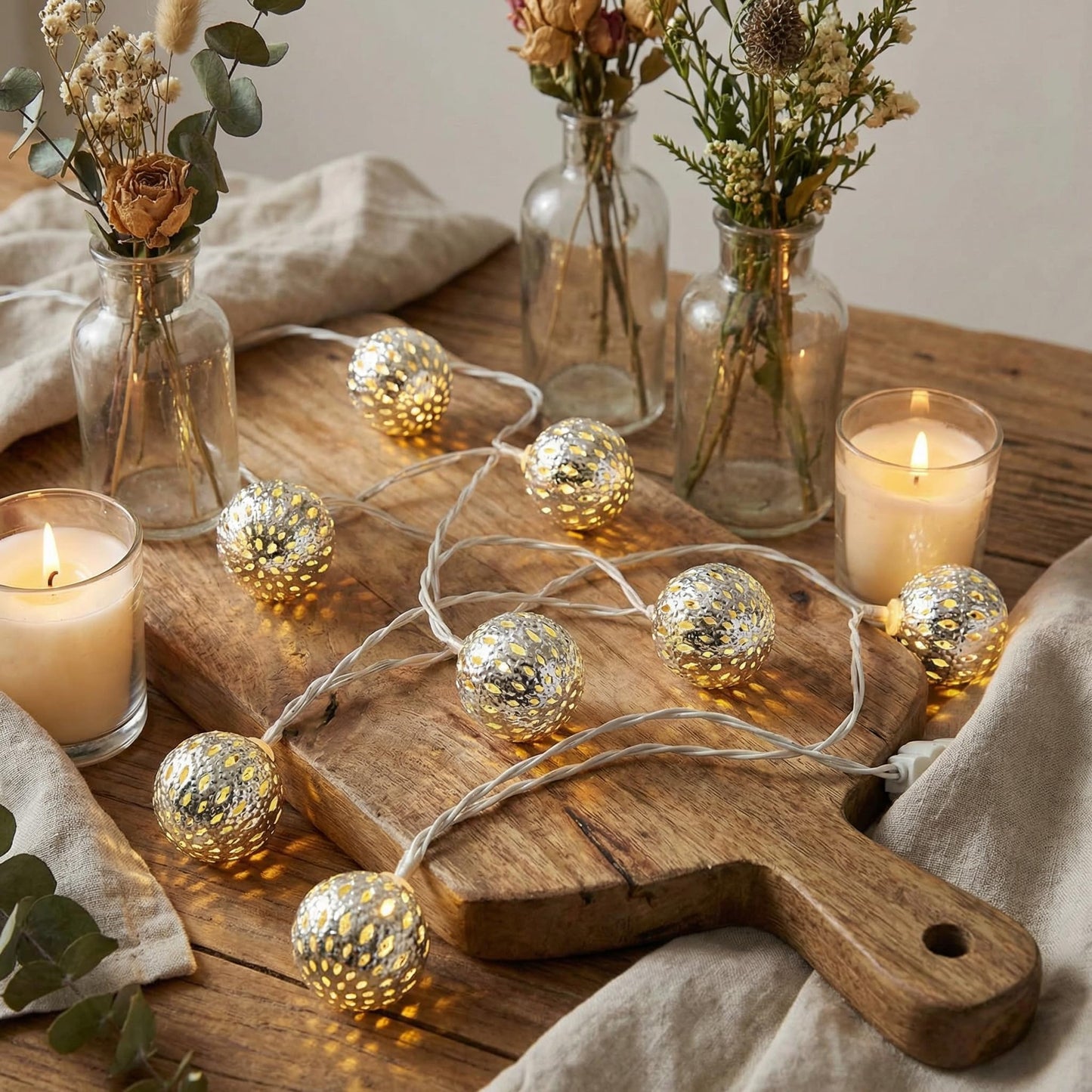 8.5Ft LED Moroccan Style String Lights Plug in, Outdoor Ramadan Decorations String Lights with 10 Silver Metal Ball Lights, Hanging Warm White Globe Fairy Lights for Ramadan Day Wedding Party Home