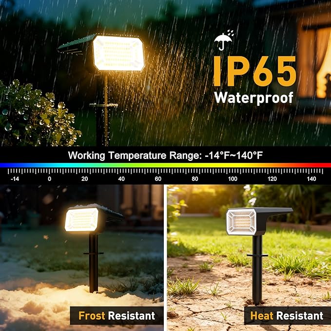 Solar Spot Lights Outdoor Waterproof IP65, [12 Pack/100 LED/4 Modes] Solar Landscape Spotlights, Auto On/Off Solar Powered Flood Lights for Outside Yard Garden Pathway(Warm White)