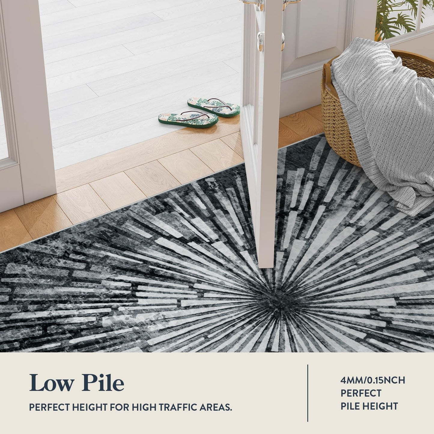 Lahome Manon Black 8x10 Rugs for Living Room, Modern Area Rugs Low Pile Soft Bedroom Rug, Washable Abstract Dining Room Rug Large Floor Carpet for Kids Playroom Nursery