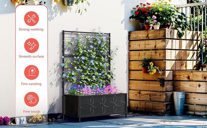 Zhongma Sturdy Raised Garden Bed with Trellis (15.75 x 35.43 x 48.8 in) for Vegetables Flower, Planter Box for Backyard Patio Balcony