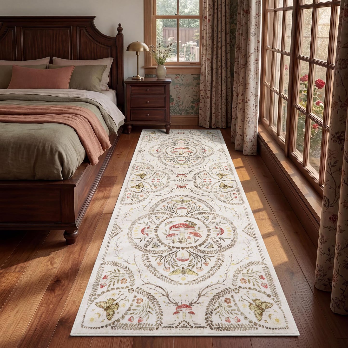 Garvee Mushroom 2.5x8 Runner Rug for Hallway, Dark Academia Gothic Rugs, Non Slip Washable Low Pile Kitchen Carpet with Rubber, Bug Entryway Rugs Stain Resistant for Bedroom Laundry Room, Beige