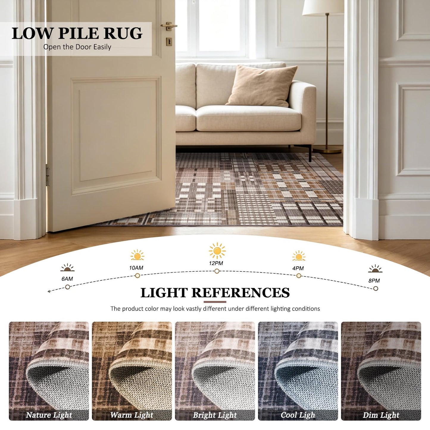 Rezutan Washable 2x6 Runner Rug, Hallway Modern Plaid Non Slip Soft Rugs Caramel Brown Grey Chocolate Geometric Checkered Kitchen Low Pile Non-Shedding Foldable Runners for Entryway Laundry Bedside