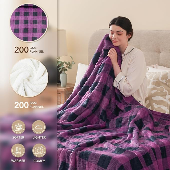 Homemate Electric Blanket Heated King Size - 100“x90“ Ultra Soft Cozy Flannel Heating Blanket with 10 Fast Heat Levels 8 Hours Auto Off Over-Heated Protection ETL Certification Keep Warm in Home