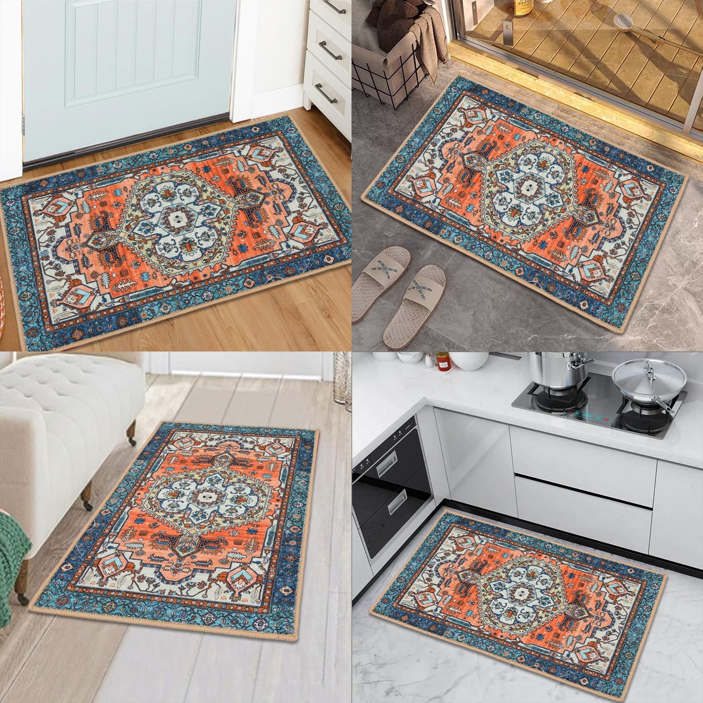 Boho Small Rugs Non Slip,20"x32" Indoor Door Mat Machine Washable,Low Profile Floor Mat Rug Rubber Backing,Resist Dirt Absorbent Floor Doormats for Entryway Kitchen Bathroom Bedroom