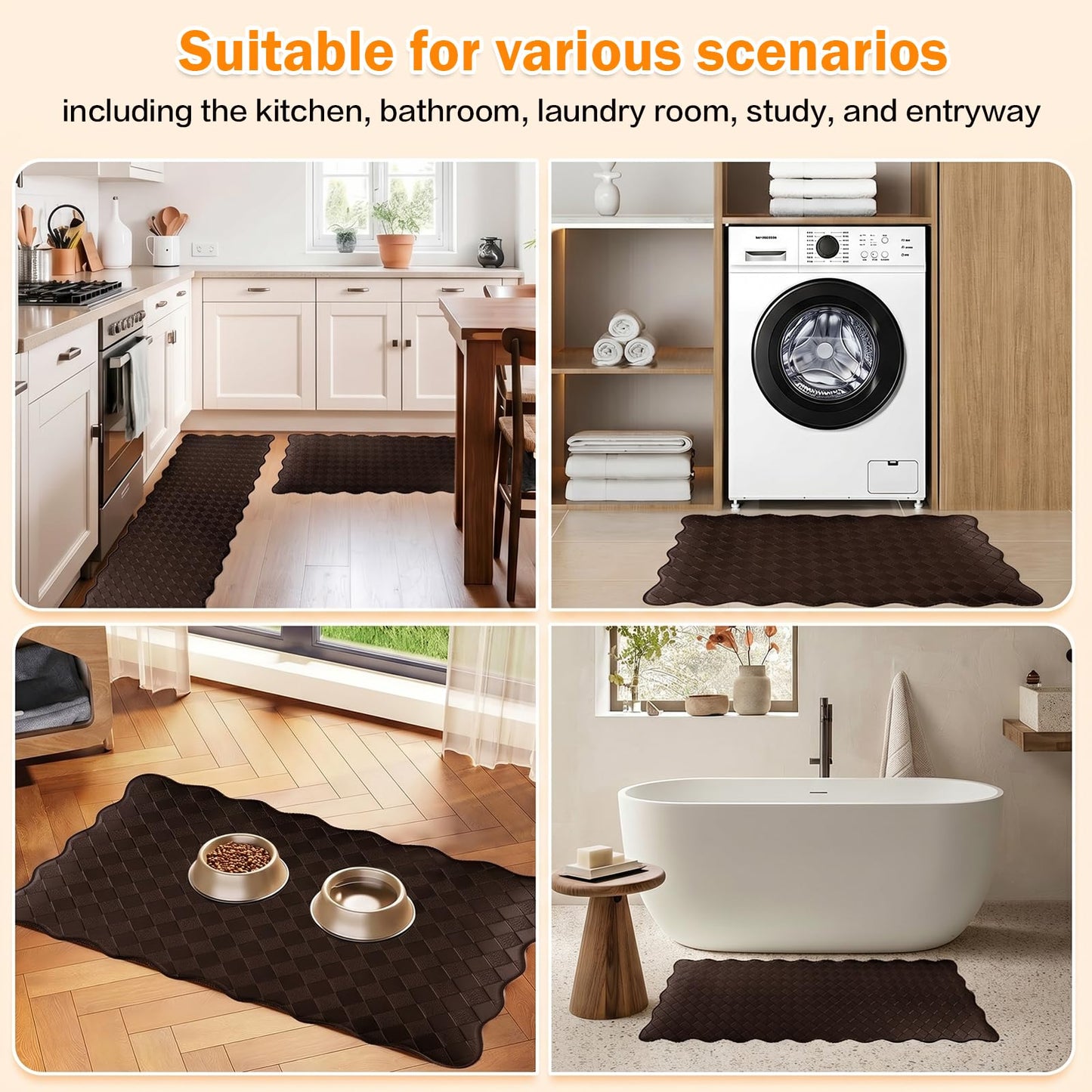 Kitchen Mats for Floor 3 Pcs Kitchen Rugs Non Slip Standing Mat Anti-Fatigue Cushioned Mat Sets Waterproof Kitchen Rug Foam Comfort Mat for Kitchen,Sink,Laundry Floor