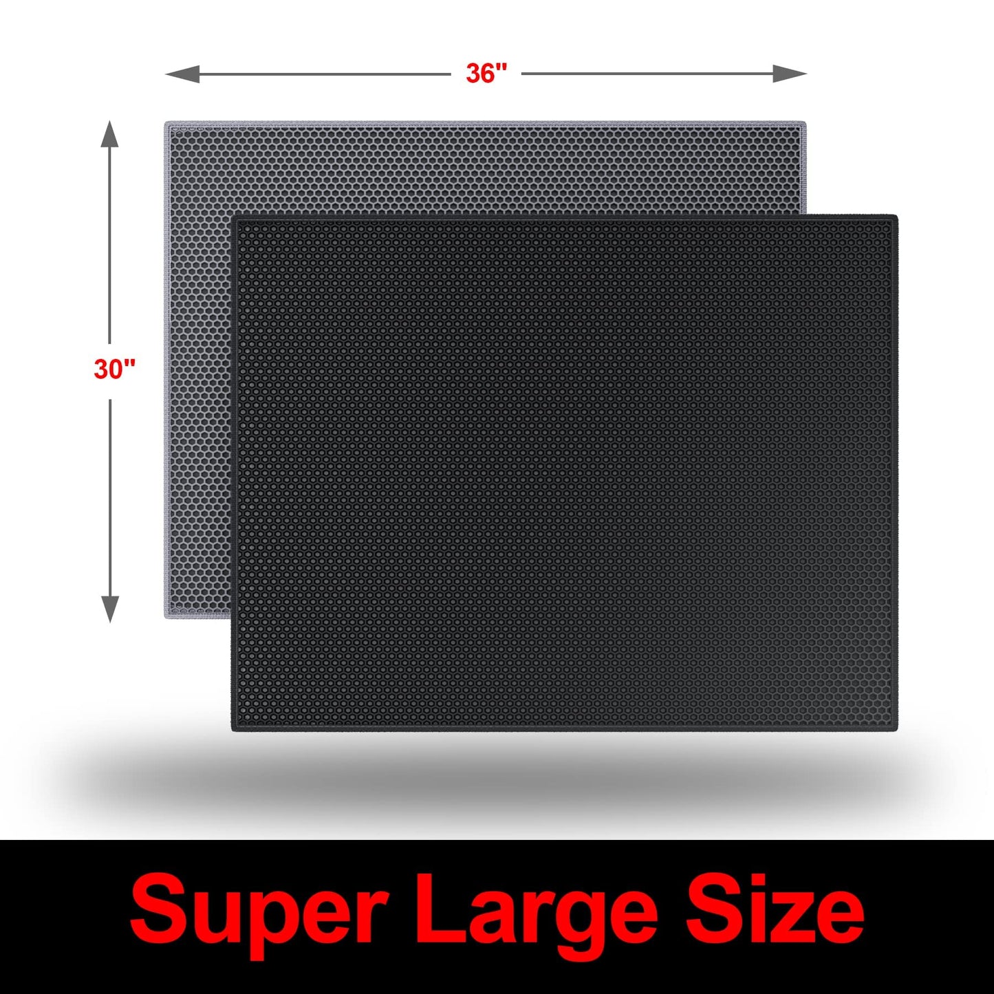 Waretary Cat Litter Box Mat: 36"x 30" Waterproof Kitty Cat Litter Trapping Mat, Easy-clean Double-layer Scatter Control Pad Rug (Grey)