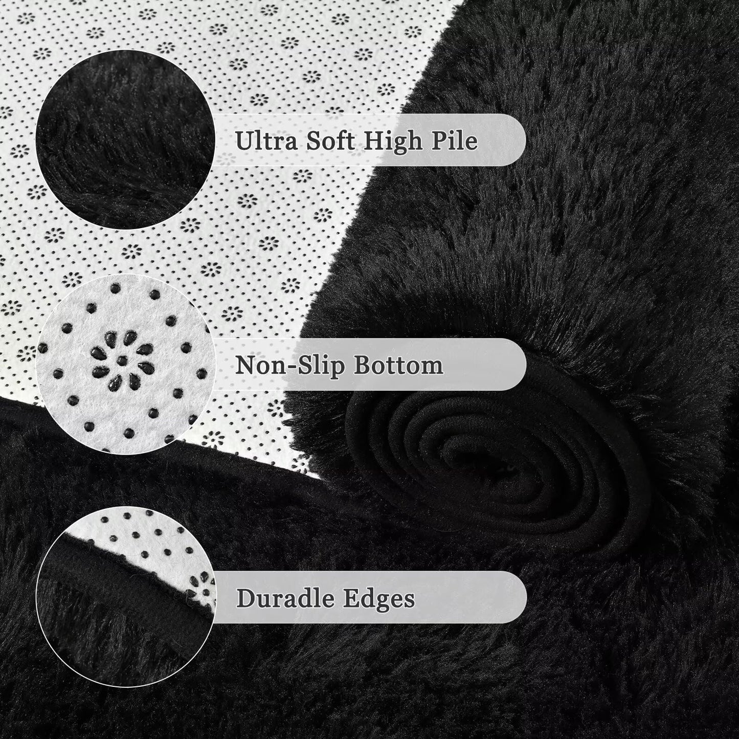 junovo 2x3 Small Washable Rug, Black Soft Non Slip Throw Carpet, Fluffy Shaggy Entryway Rugs for Bedroom Nursery, Indoor Inside Front Entrance Floor Mat for Home Decor Aesthetic