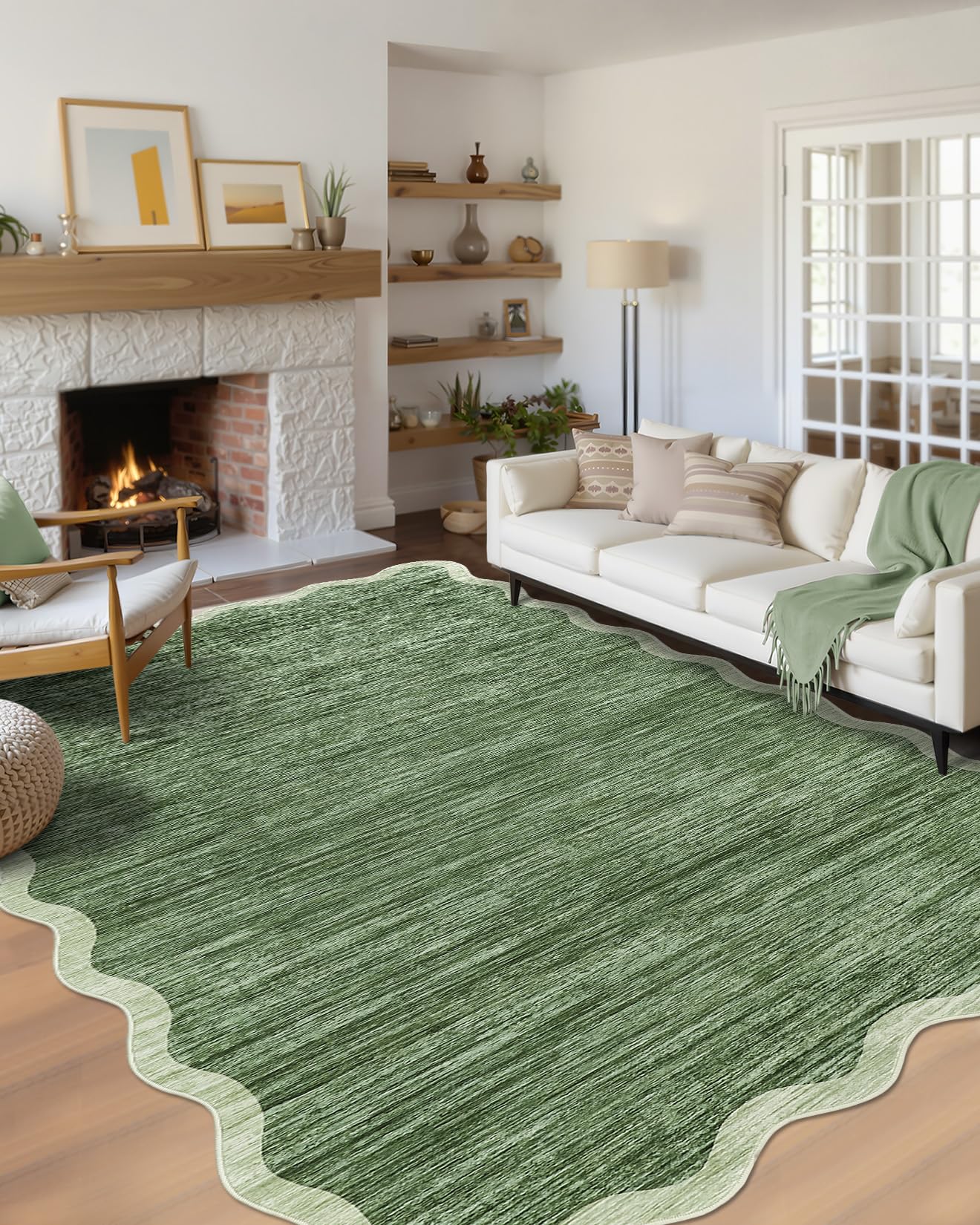 Garvee Scalloped Washable Rug 9x12 Rugs for Living Room Bedroom Rug Modern Large Area Rug Non Slip Throw Rugs Soft Low Pile Stain Resistant Carpet for Dorm Nursery Dining Room Playroom 9'x12'