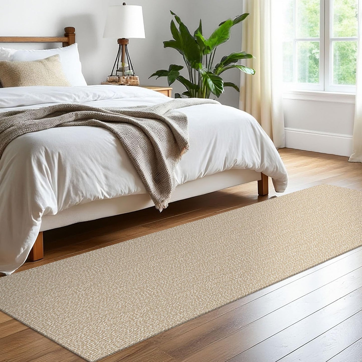 EARTHALL Washable Runner Rug 2x8 Ft Non Slip Runners for Hallways Cotton Rubber Backed Kitchen Runner Braided Indoor Floor Carpet Runners for Entryway, Hallway, Kitchen, Bedroom, Send/Beige
