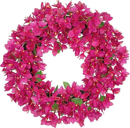 Briful Spring Front Door Wreath 18inches Artificial Bougainvillea Flower Wreath Silk Pink Floral Hanging Wreath Outdoor Summer Wreath for Home Wall Mantle Party Wedding Décor