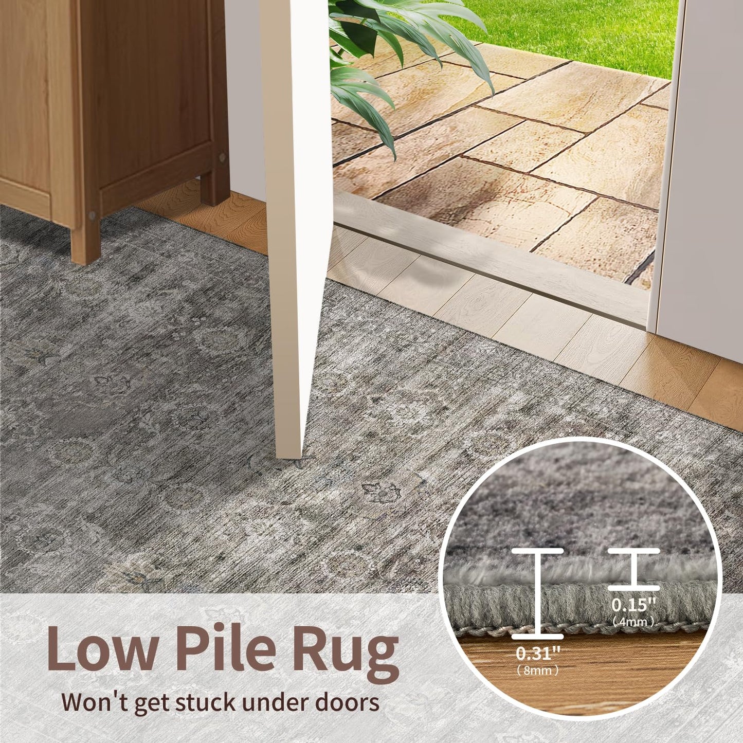 Rugxara Entryway Rug Door Mat, Washable Samll 2x3 Rug, Boho Grey Front Door Mat, Non Slip Area Rugs, Low Pile Throw Accent Entry Carpet for Indoor Entrance, Bathroom and Kitchen(Taupe/Grey 2x3ft)