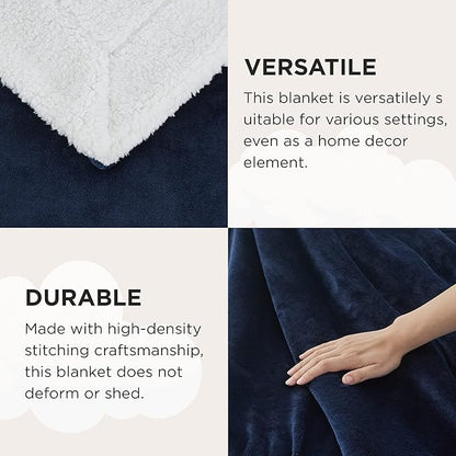 Bedsure GentleSoft Sherpa Fleece Throw Blanket for Couch - Thick and Warm Throw for Men, Soft Fuzzy Plush Blanket for Winter, Navy, 50x60 Inches