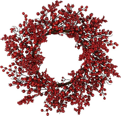 YNYLCHMX 20 Inch Christmas Wreath for Front Door, Winter Wreath with Welcome Sign Red Berries, Artificial Door Xmas Wreaths for Window Wall Fireplace Farmhouse Holiday Party Decoration