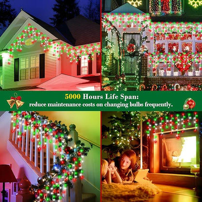 XURISEN 66ft Christmas Lights Decorations Outdoor, 640 LED 8 Modes Curtain Fairy Lights with 120 Drops,Plug in Waterproof Timer Memory Function for Christmas Holiday Wedding Party Decor