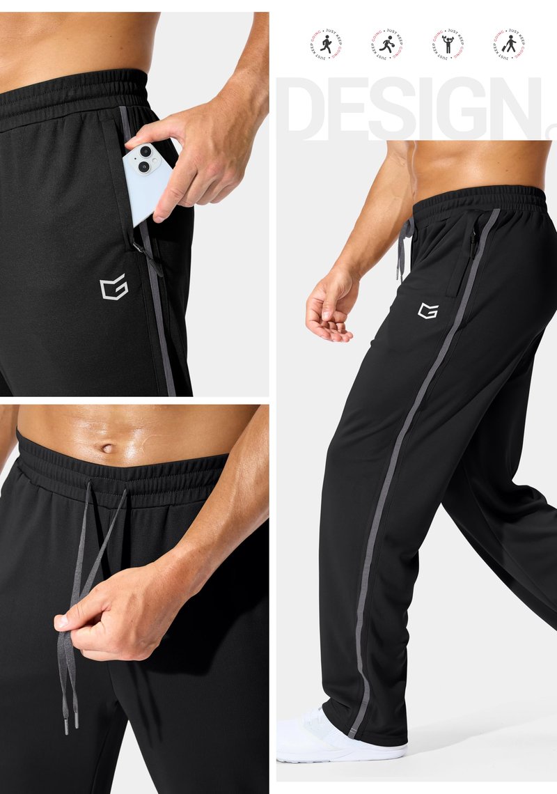 G Gradual Men's Athletic Sweatpants with Zipper Pockets Lightweight Quick Dry Mesh Workout Pants Open Bottom for Casual (Black, Large)