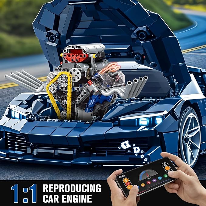 HIGH GODO V8 Engine Kits That Runs DIY Car Engine Model Kit for App Control Build Your Own Visible Engine Model Toy with Motor and Lights STEM Model Engine for Teens Adults 14+ (665 PCS)