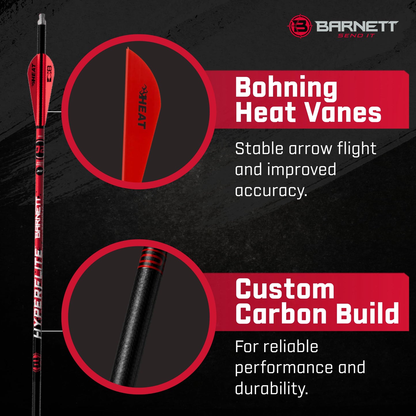 Barnett 22" Hyperflite Crossbow Arrows, Precision Hunting Bolts for Barnett Hyper Series Crossbows, with Red & White Heat Vanes, 3-Pack