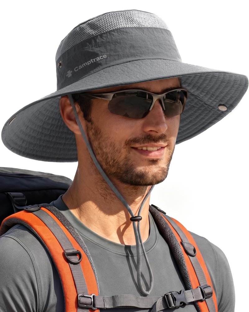 Sun Hats for Men Women Breathable Wide Brim Fishing Hat Hiking Summer UV Protection Bucket Hats UPF 80+ Dark Grey