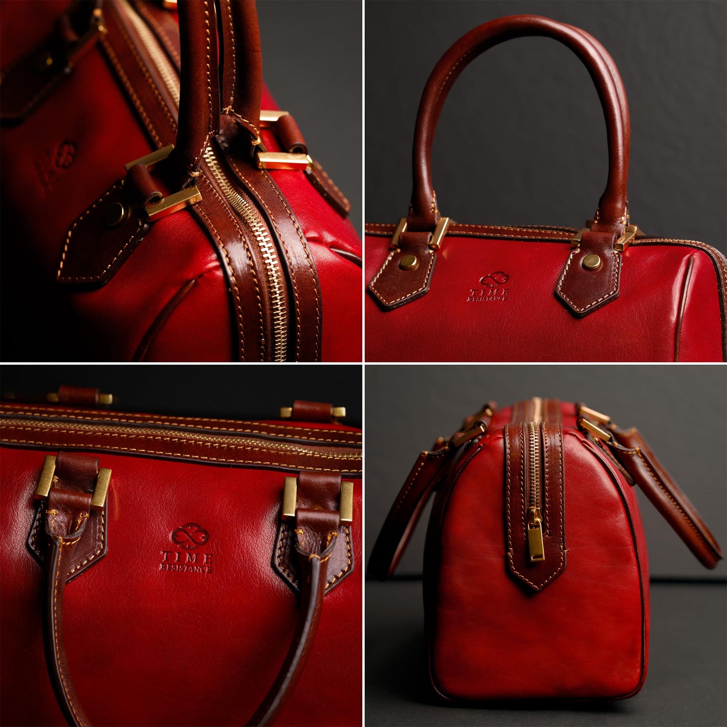 Time Resistance Leather Handbag - Full-Grain Leather Purse for Women - Top Handle Bag - Tote Bag (Red)