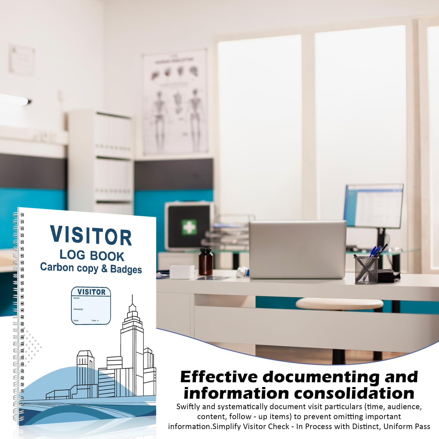 1 Pack of Visitor Badges Log with Carbon Copy Protecting Privacy Pages Visitor Stickers 8.5x11 Inch Visitor Log Book School Church Business Pass Guest Register Book - 225 Badges 30 Memo Pages (1)