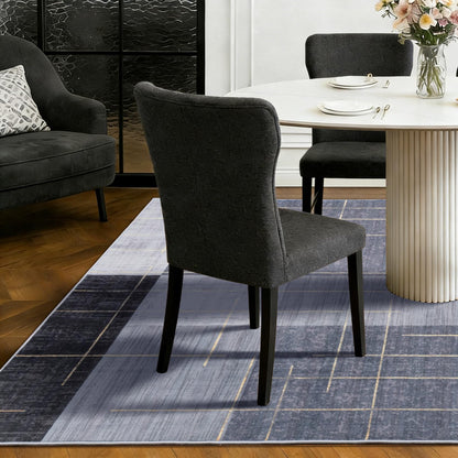 YIHOUSE 5x7 Geometric Checkered Abstract Modern Area Rugs for Living Room,Contemporary Washable Rugs with Gold Striped,Blue and Grey White Carpet for Bedroom Living Room