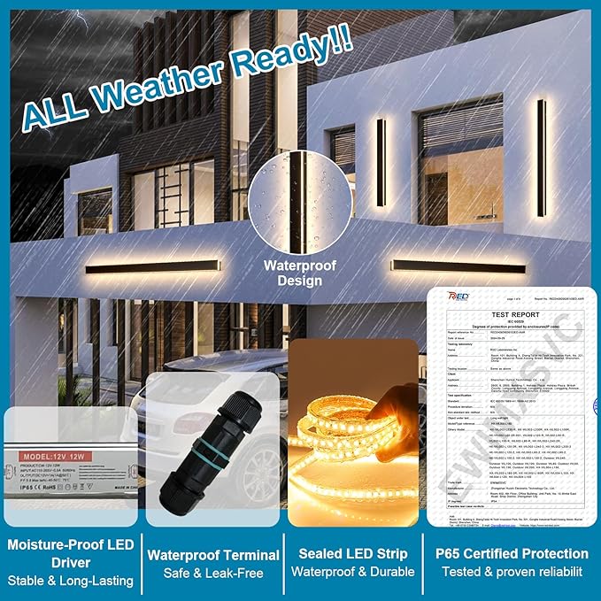 39inch Modern Outdoor Wall Light, 3000K Acrylic Exterior Lighting Fixtures Wall Mount, IP65 Waterproof Front Door Lights Black Outdoor Wall Sconce, LED Long Outside Lights for House Patio