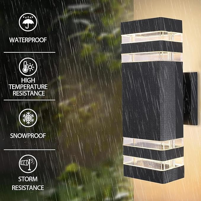Outdoor Wall Lights, LED Square Modern Porch Lighting Fixtures, Black Exterior Up and Down Wall Mount Lights Front Porch Wall Sconce for Garage Garden Balcony 3 Pack…