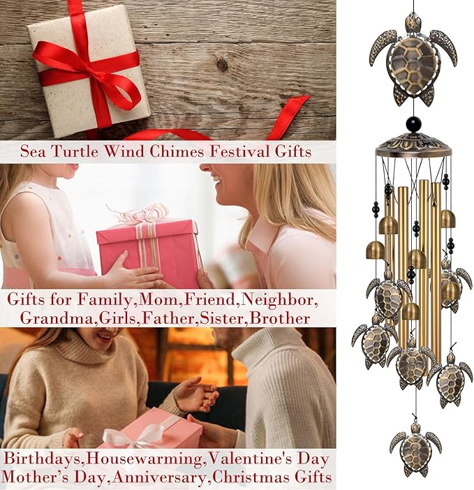 Sea Turtles Wind Chimes Decor, Mobile Blessing Wind Bells Decorate, Sympathy Wind Catcher, Memorial Gifts for Mom,Grandma,Woman (Housewarming/Outside/Indoor/Home/Room/Porch/Yard/Garden Decoration)