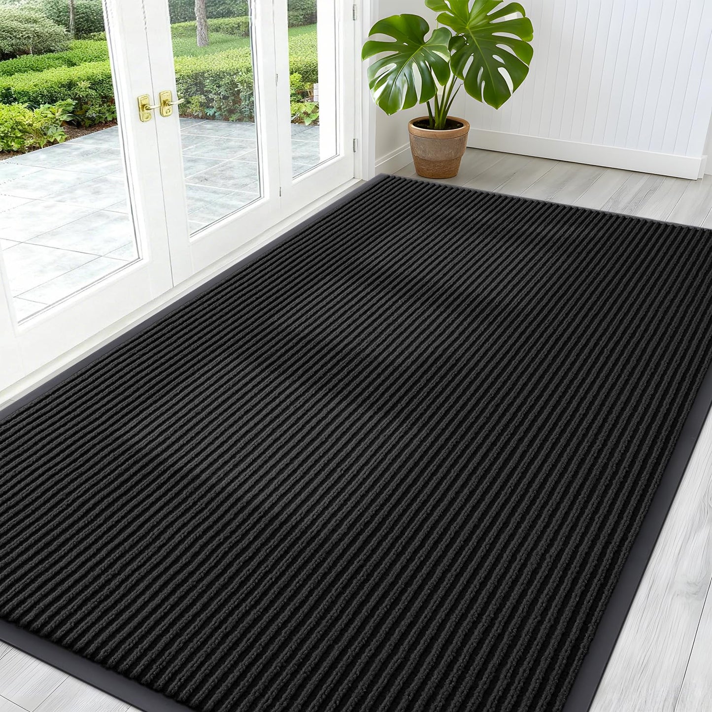 OLANLY Front Door Mat Indoor Outdoor Entrance, Waterproof Heavy Duty Doormat, Fade Resistant, Low Profile, Easy Clean Patio Porch Welcome Floor Mats for Entry, 59x34, Black