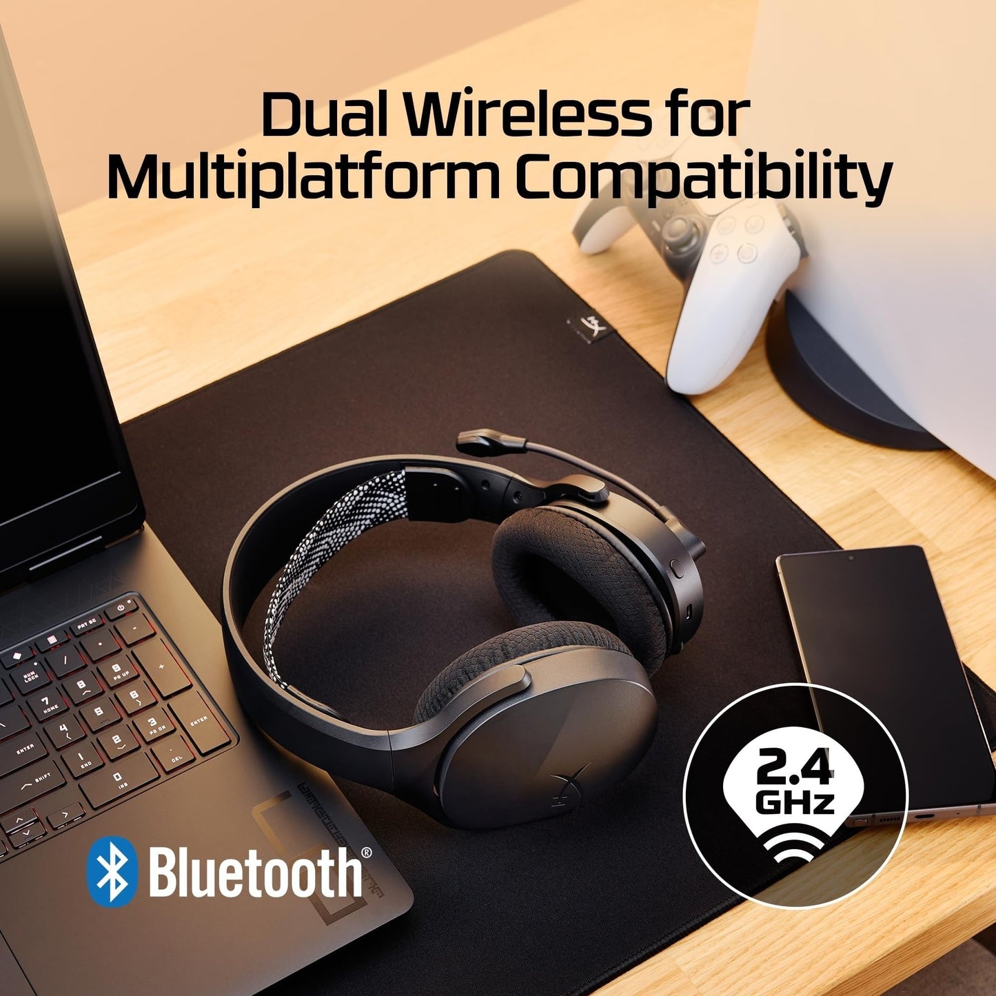 HyperX Cloud Jet – Dual Wireless Gaming Headset, 2.4GHz dongle, Bluetooth 5.3, PC, PS5, Mobile, USB-A – Black