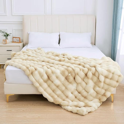 Tie-dye Camel Faux Fur Rabbit Thick Throw Blanket for Couch Living Room 50x60 Fluffy Bed Furry Comforter Soft Blanket Best Housewarming Home Gifts 860 GSM