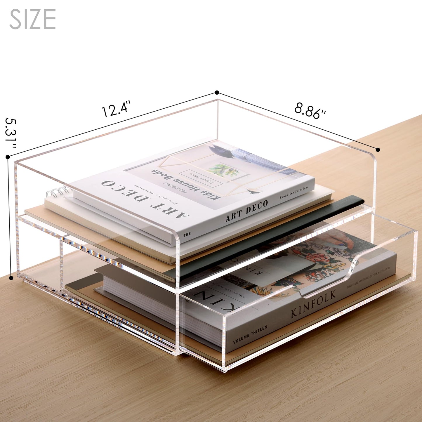 SANRUI 2-Tier Paper Letter Tray Organizer with Sliding Drawer,Stackable Desk Organizer,Acrylic Paper Tray for Office,Home or School,Clear