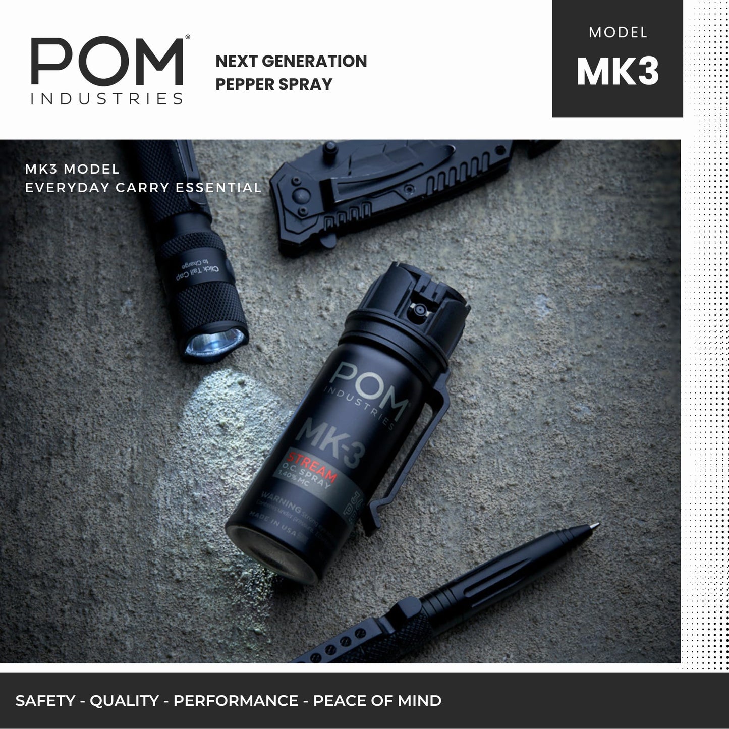 POM MK3 Pepper Spray, Belt Clip Model, Maximum Police Strength OC with UV Marking Dye, Quick Flip Top Safety, 360° Performance At Any Angle, Powerful Accurate Stream, 18 ft Range, 1.8 fl oz
