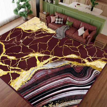 ASPMIZ Marble 9x12 Area Rug Red and Gold Washable Rugs for Living Room, Soft Faux Wool Bedroom Rugs Non Slip Modern Floor Carpet Low Profile Extra Large Throw Rug for Dining Room Home Office Decor