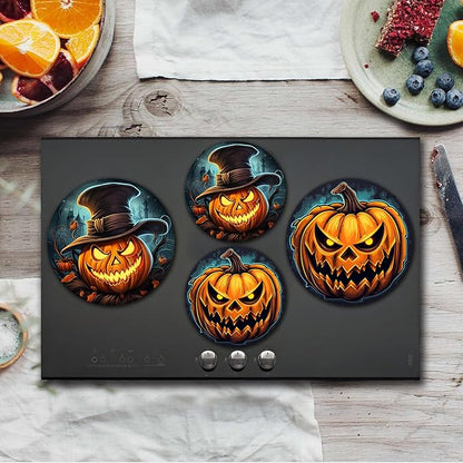 Halloween Pumpkin Electric Stove Burner Covers，4 Pcs Pumpkin Halloween Decor Round Stove Burner Covers，8 Inches and 10 Inches，Gas Stove Burner Cover,Metal Cooktop Halloween Decorative,Kitchen Decor