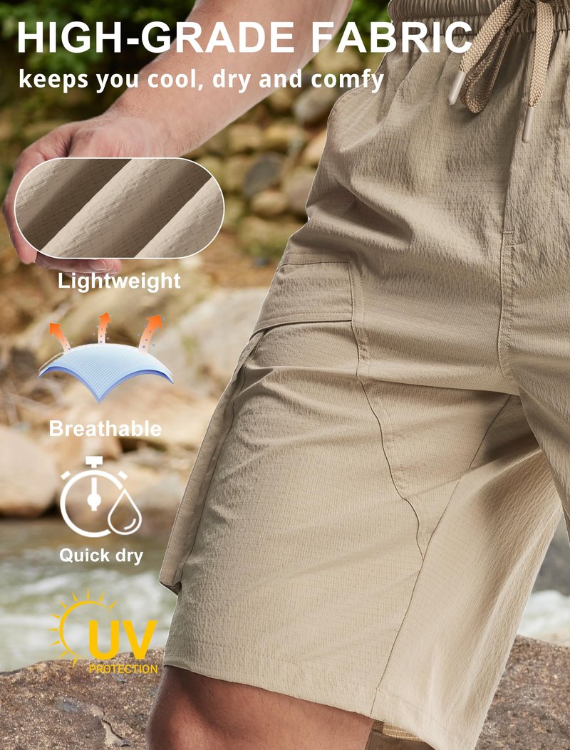 Libin Men's Shorts Casual All Day Comfy Quick Dry Lightweight Cargo Hiking Shorts Breathable Stretch Outdoor Sports Travel Summer Clothing with Zipper Pockets Khaki M