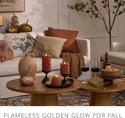Luminara Flameless Candle Taper (1" x 9.5") Melted Top Real Wax Unscented Remote Ready Timer (Caramel Café)
