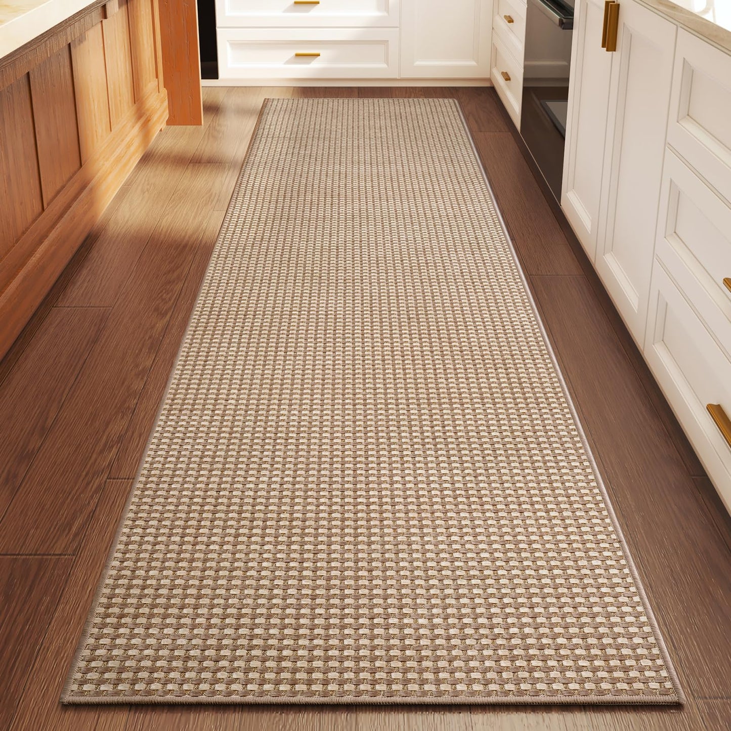 YDKGL 2x6 ft Kitchen Runner Rug Mat Non Slip Boho Woven Hallway Runner Washable, Soft Long Entryway Laundry Hall Floor Runners Rugs Carpet for Indoor Backdoor Bedroom Kitchen Living Room, Brown