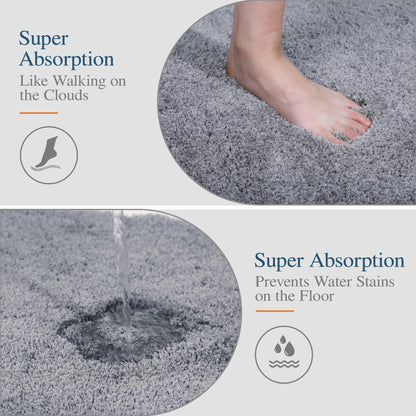 Walensee Bathroom Rug, Non Slip Bath Mat (16 x 24, Grey) Water Absorbent Soft Microfiber Shaggy Mat Machine Washable, Thick Plush Rugs for Shower