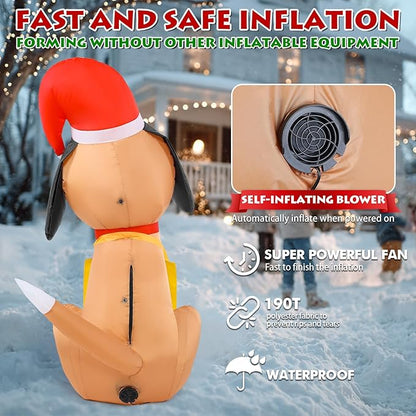 Christmas Inflatable Outdoor Decorations, 4FT Inflatables Cute Dog Yard Decorations Decor with 2 LED Lights, Blow up Santa Puppy Holiday Decor for Indoor Outside Lawn Garden