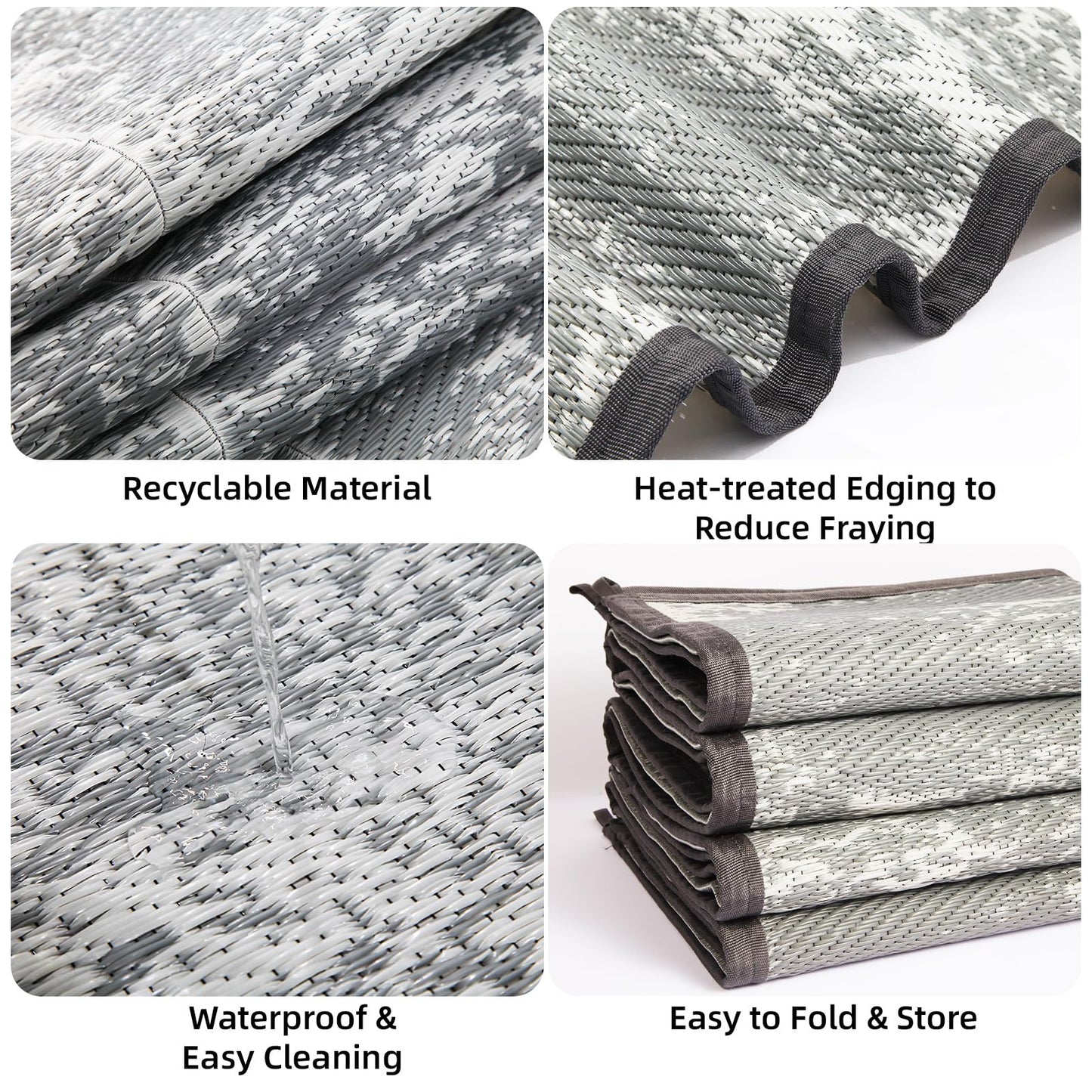 5'x 8' Outdoor Rug,Waterproof Reversible Patio Rugs,5x8 ft Plastic Straw Outdoor Carpet Foldable Plastic Camping Mat for Outside RV, Patio,Picnic,Camper,Balcony,Porch(5 x 8,Deep Gray)