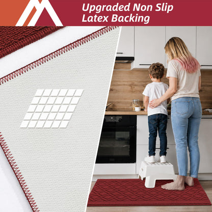 COSY HOMEER 48x20 Inch/30X20 Inch Kitchen Rug Mats Made of 100% Polypropylene 2 Pieces Soft Kitchen Mat Specialized in Anti Slippery and Machine Washable,red